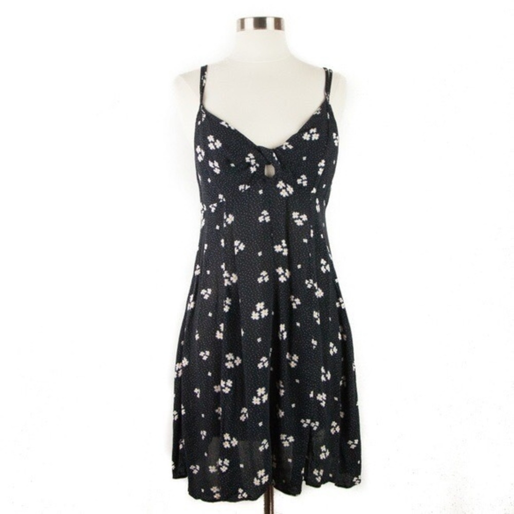 American Eagle Black Daisy Floral Print Spaghetti Strap Mini Slip Dress 00 small